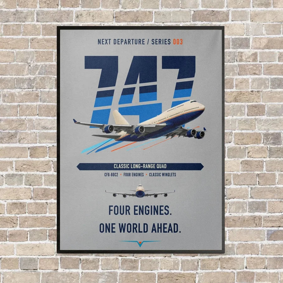 Boeing 747-400 vertical canvas print - framed - light gray background