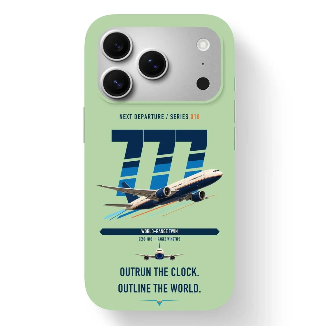 Boeing 777-200LR design on light green magsafe iphone case