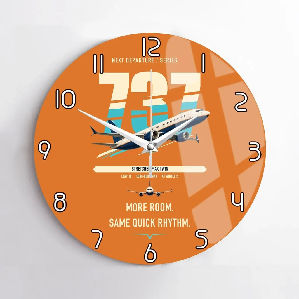 Boeing 737 MAX 9 design on orange no frame wall clock