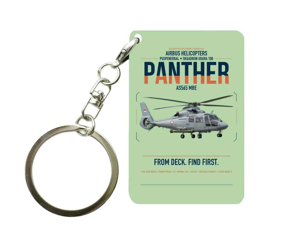 Airbus Helicopters AS565 MBe Panther design on light green designed key chain, double-side print
