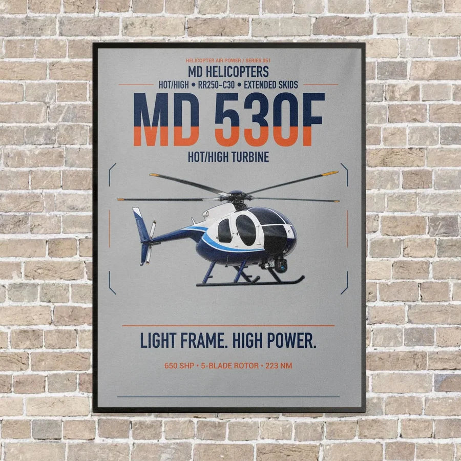MD Helicopters MD 530F vertical canvas print - framed - light gray background
