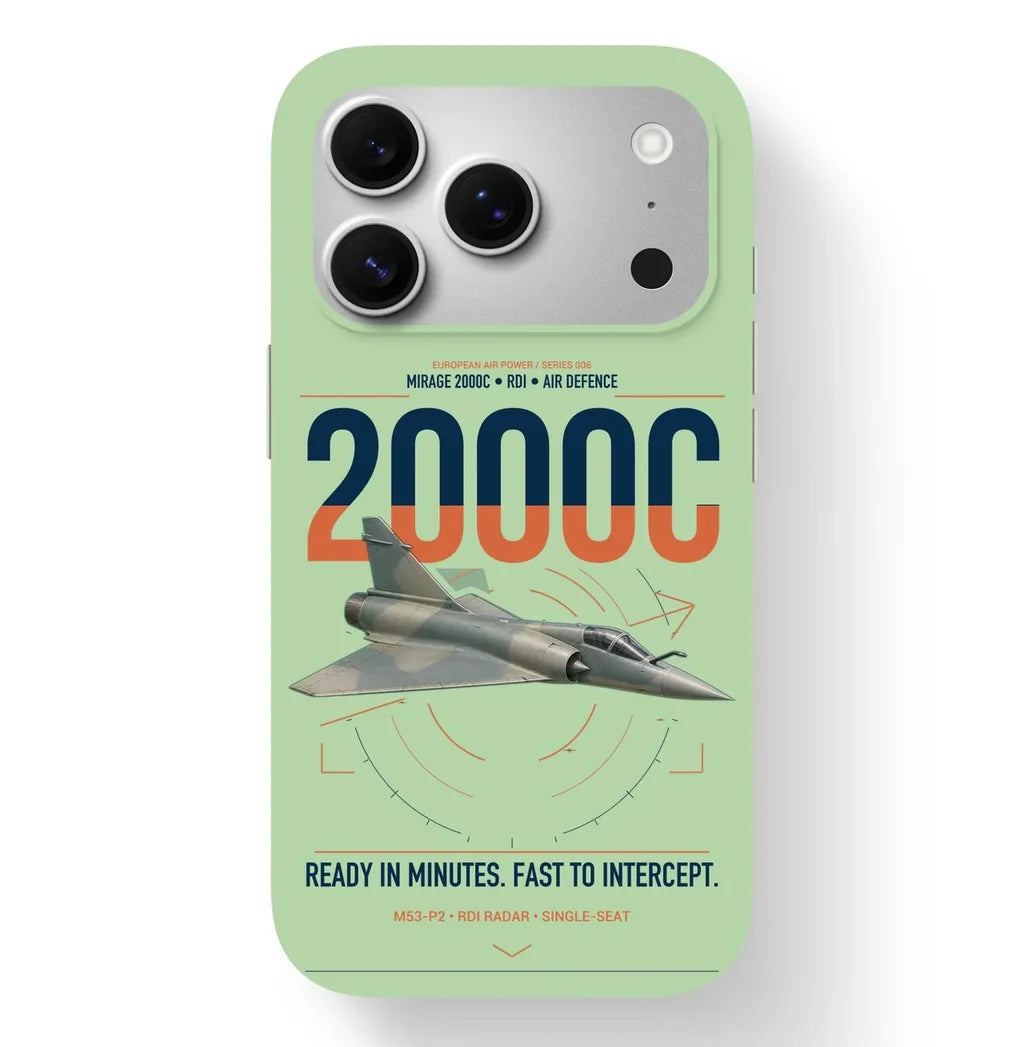 Dassault Mirage 2000C RDI design on light green magsafe iphone case, for iPhone 17 Pro