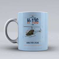 Thumbnail for Bell H-13G Sioux design on light blue ceramic mug, double-side print