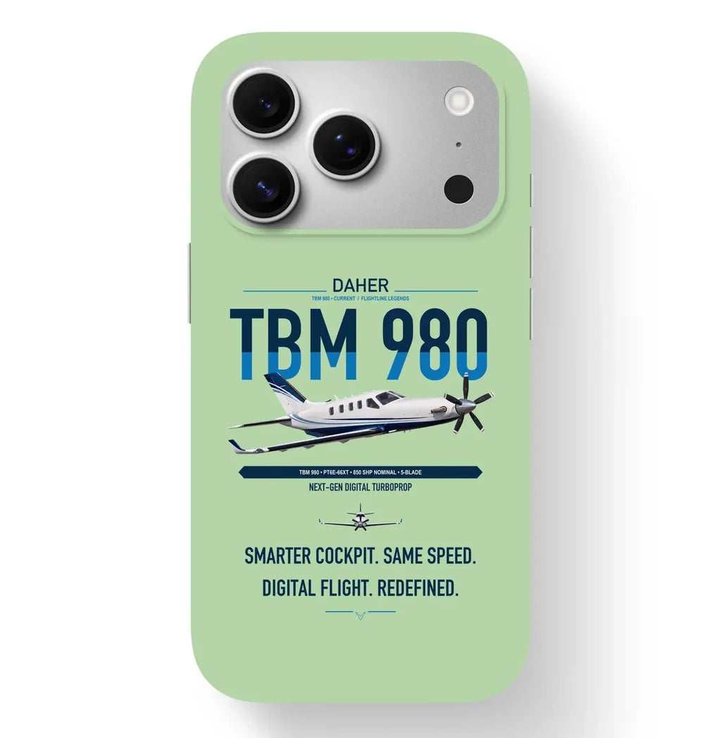 Daher TBM 980 design on light green magsafe iphone case, for iPhone 17 Pro