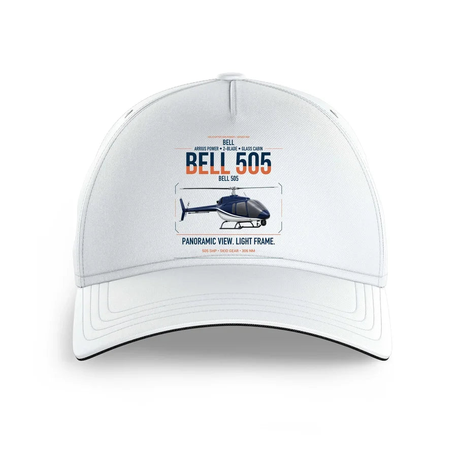 Bell 505 design on white printed hat