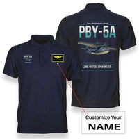 Thumbnail for PBY-5A Catalina design on navy blue+name double-side polo t-shirt, double-side print