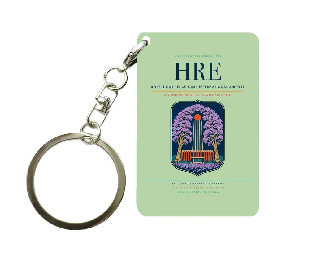 Robert Gabriel Mugabe International Airport HRE Key Chain design on light green key chain