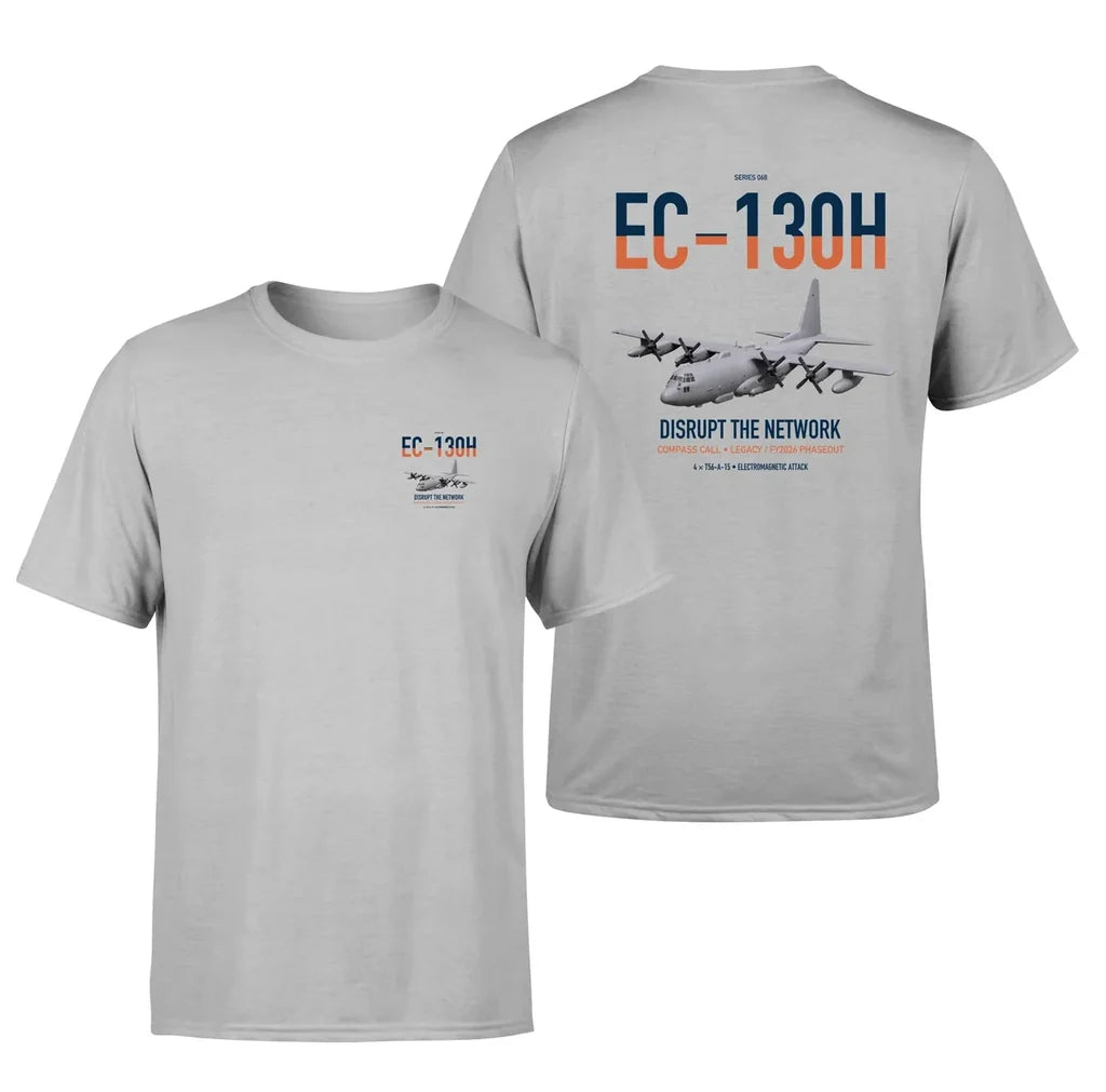 EC-130H Compass Call design on light gray double-side t-shirt, double-side print