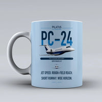 Thumbnail for Pilatus PC-24 design on light blue ceramic mug, double-side print
