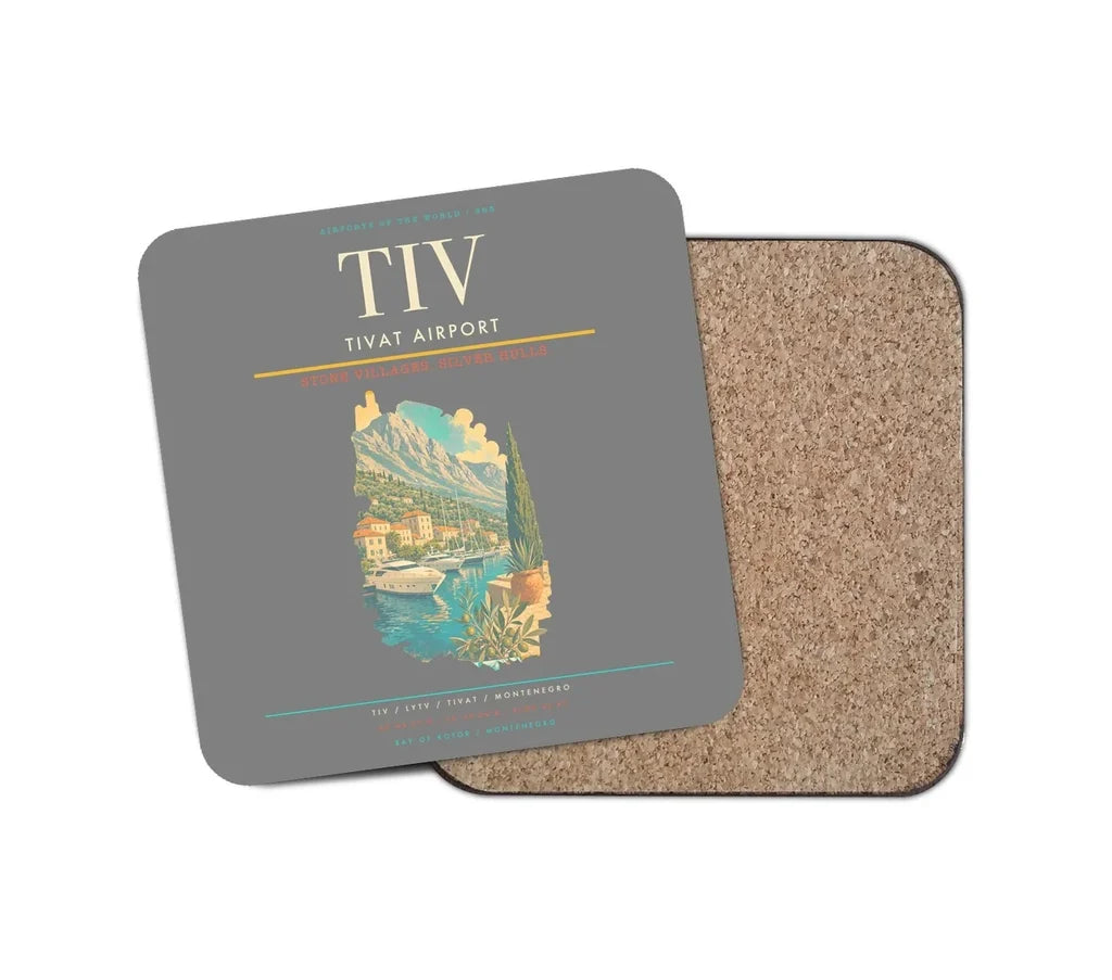 Tivat Airport (TIV) design on gray 1 piece coaster