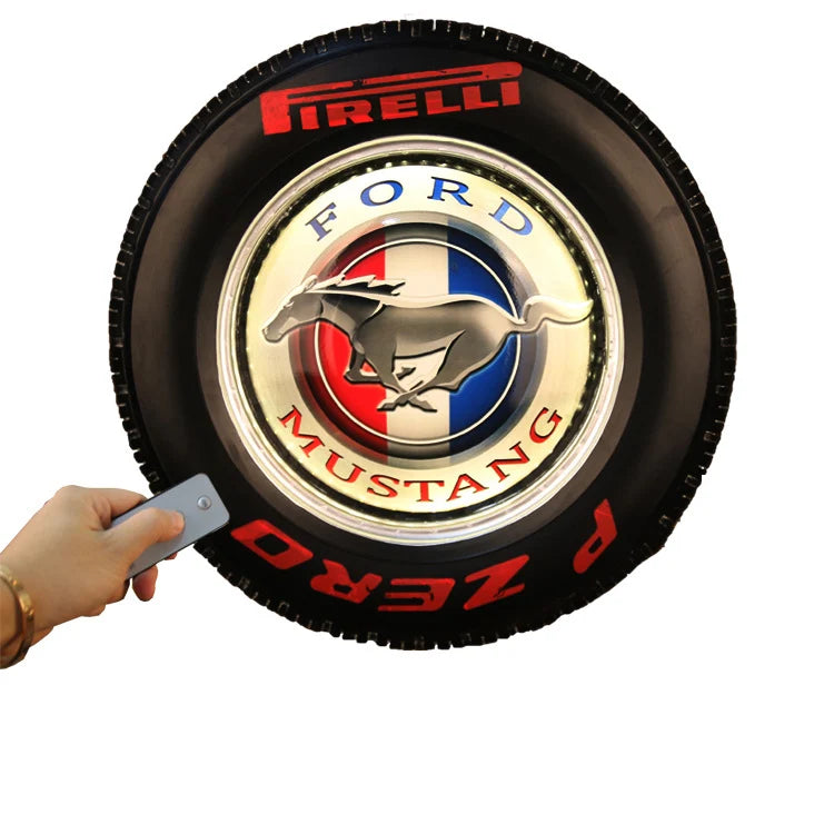 Hanging wall decoration — Retro Iron LED Tire Wall Hanging silhouette — view 12