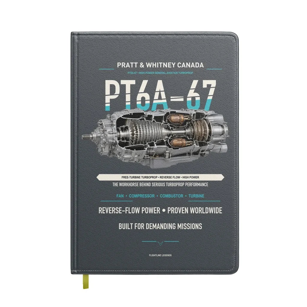 PT6A-67 design on gray notebook