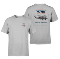 Thumbnail for Sikorsky S-70i FIREHAWK design on light gray t-shirt, double-side print