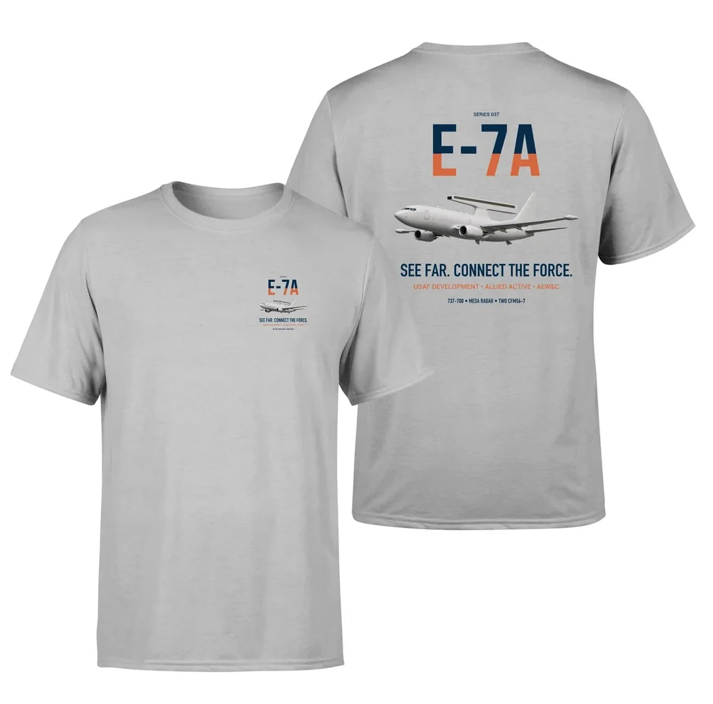 E-7A Wedgetail design on light gray double-side t-shirt, double-side print