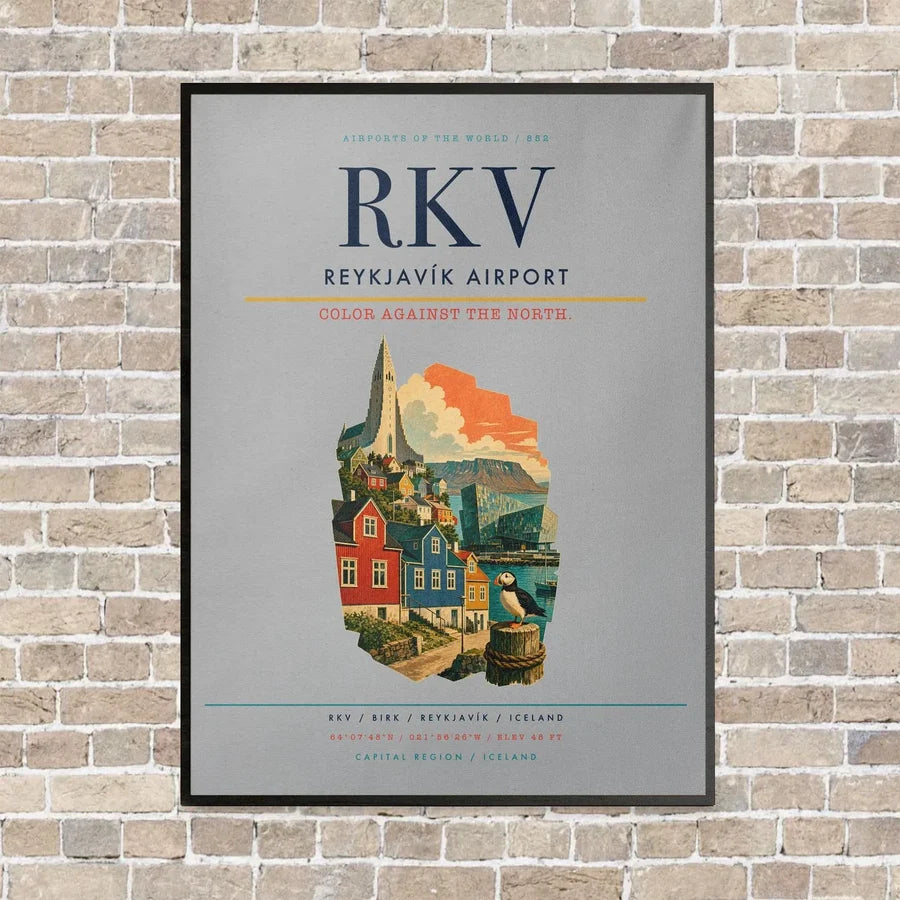 Reykjavík Airport RKV vertical canvas print - framed - light gray background