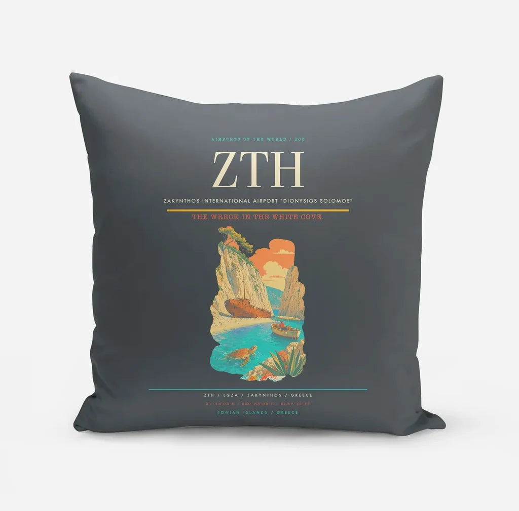 Zakynthos International Airport "Dionysios Solomos" (ZTH) design on gray pillow