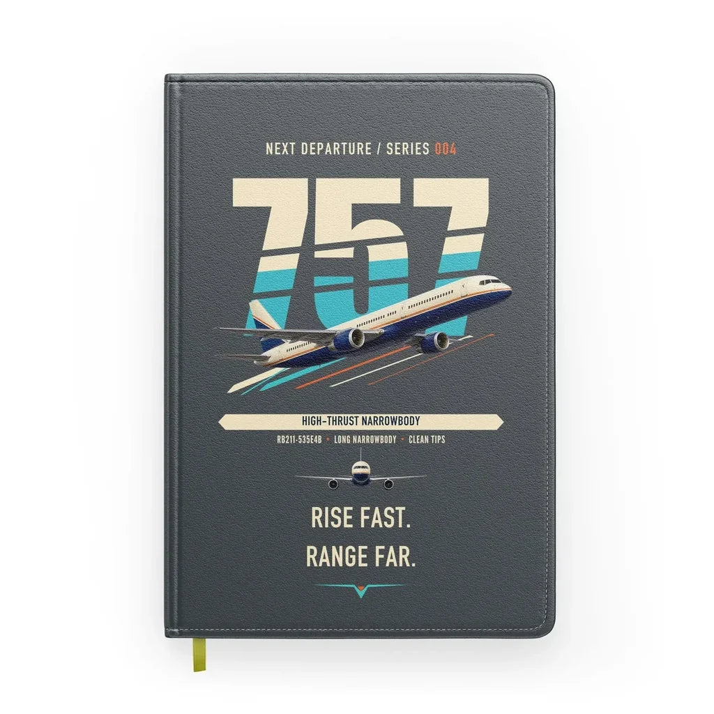 Boeing 757-200 design on gray notebook