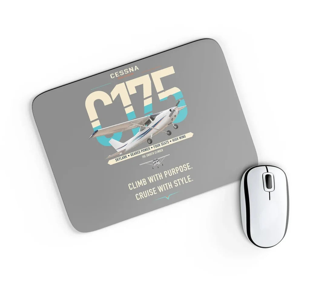 Cessna 175 Skylark design on gray rectangle mouse pad