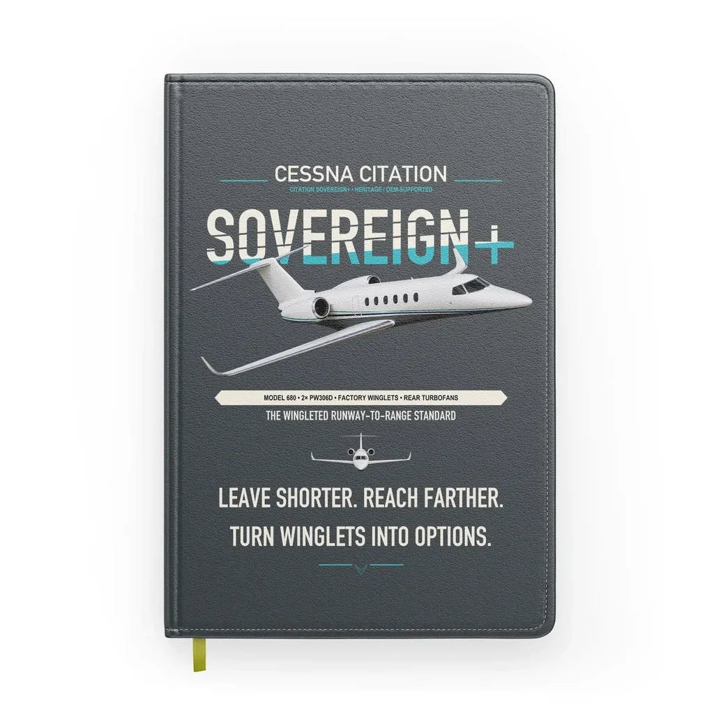 Cessna Citation Sovereign+ design on gray notebook