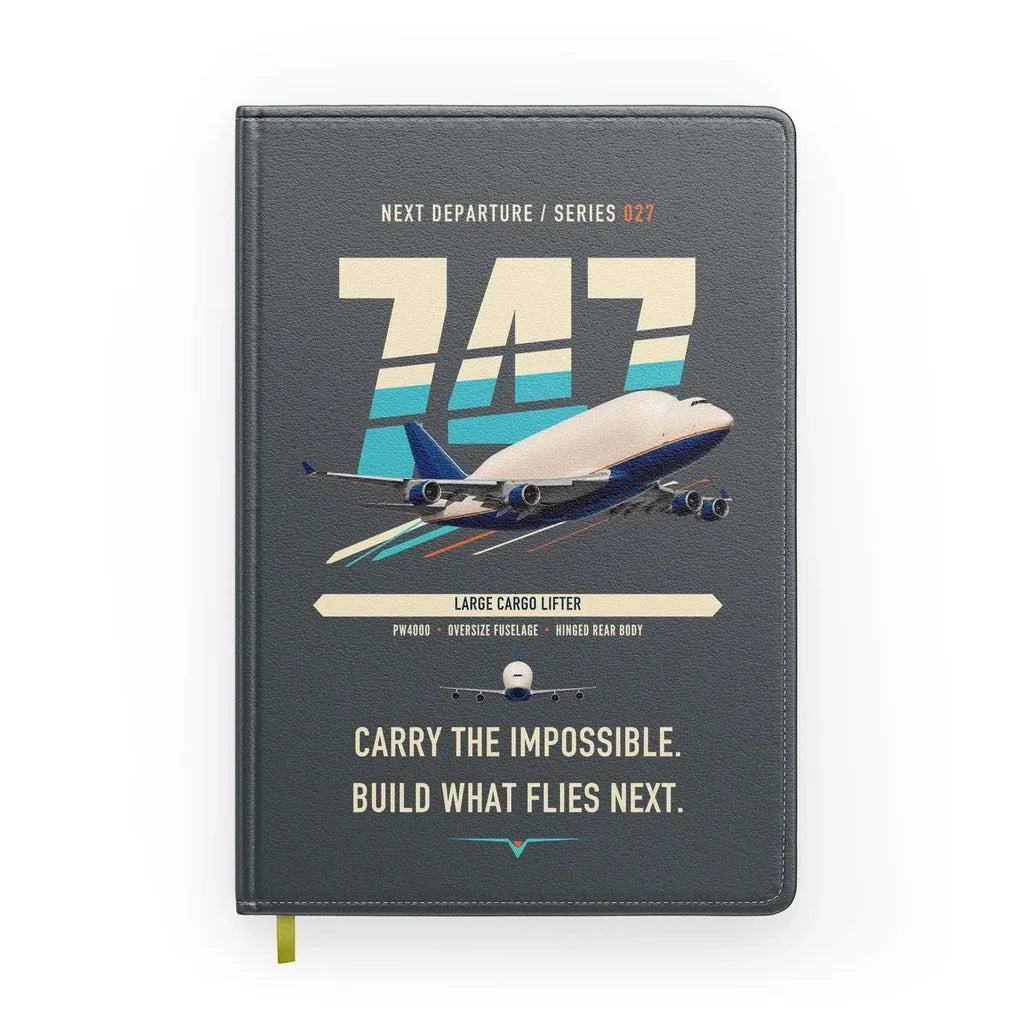 Boeing 747-400 Dreamlifter design on gray notebook