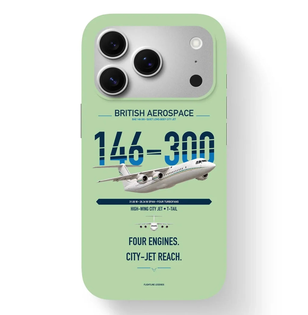 BAe 146-300 design on light green magsafe iphone case, for iPhone 17 Pro