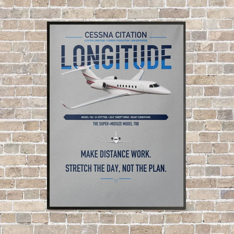 Cessna Citation Longitude vertical canvas print - framed - light gray background