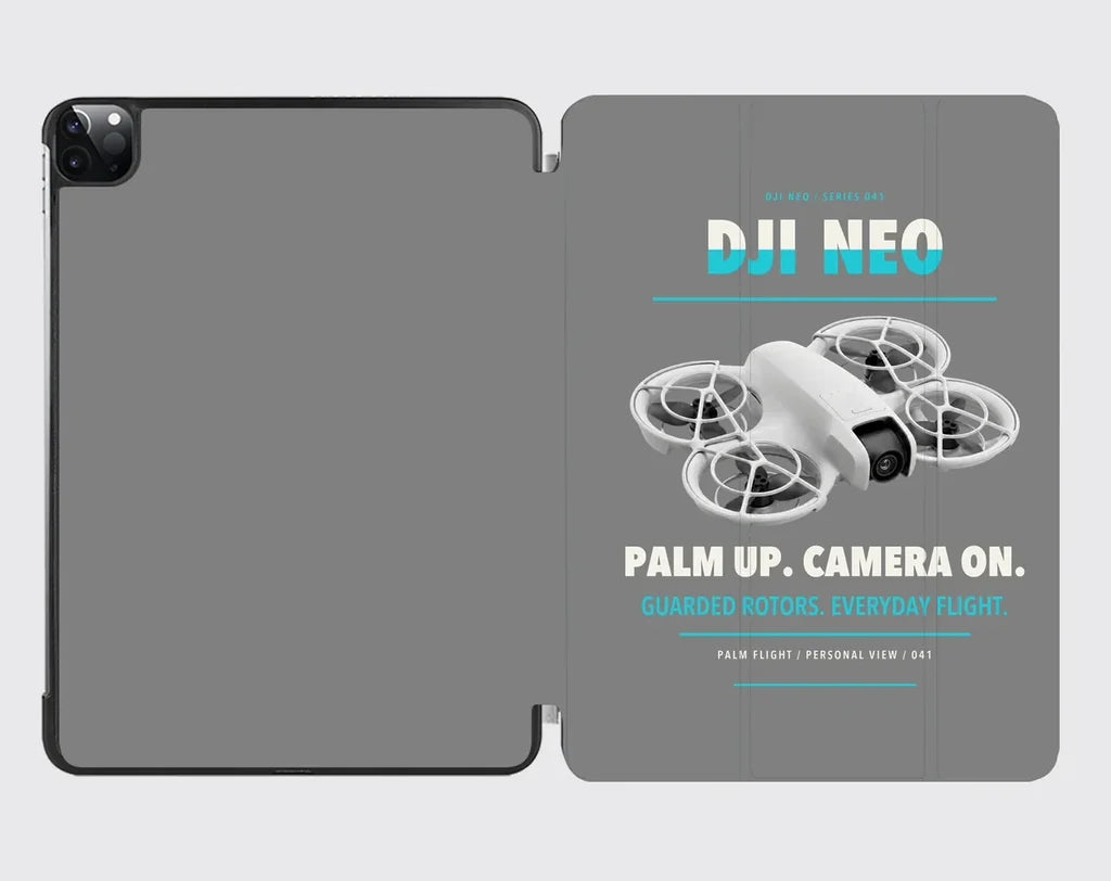 DJI Neo design on gray ipad tablet case