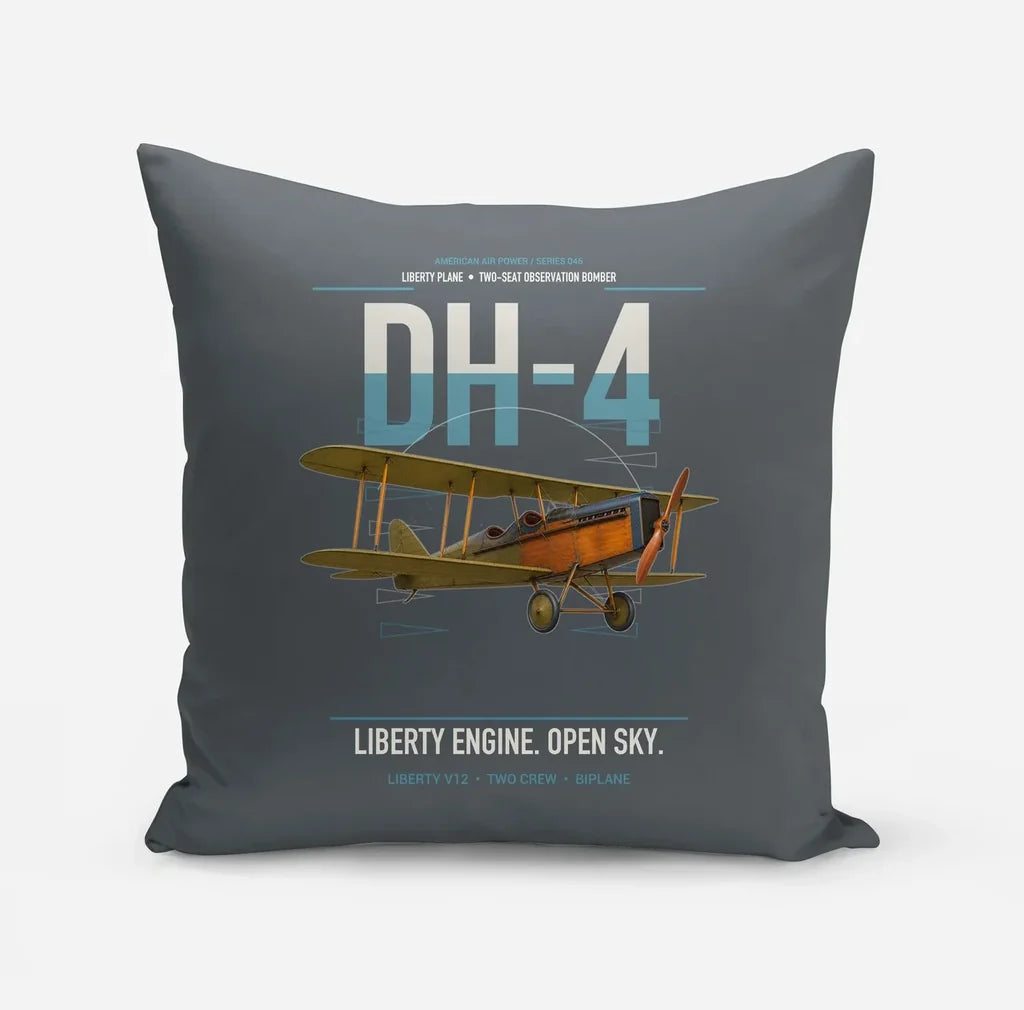 Airco DH-4 Liberty Plane design on gray pillow