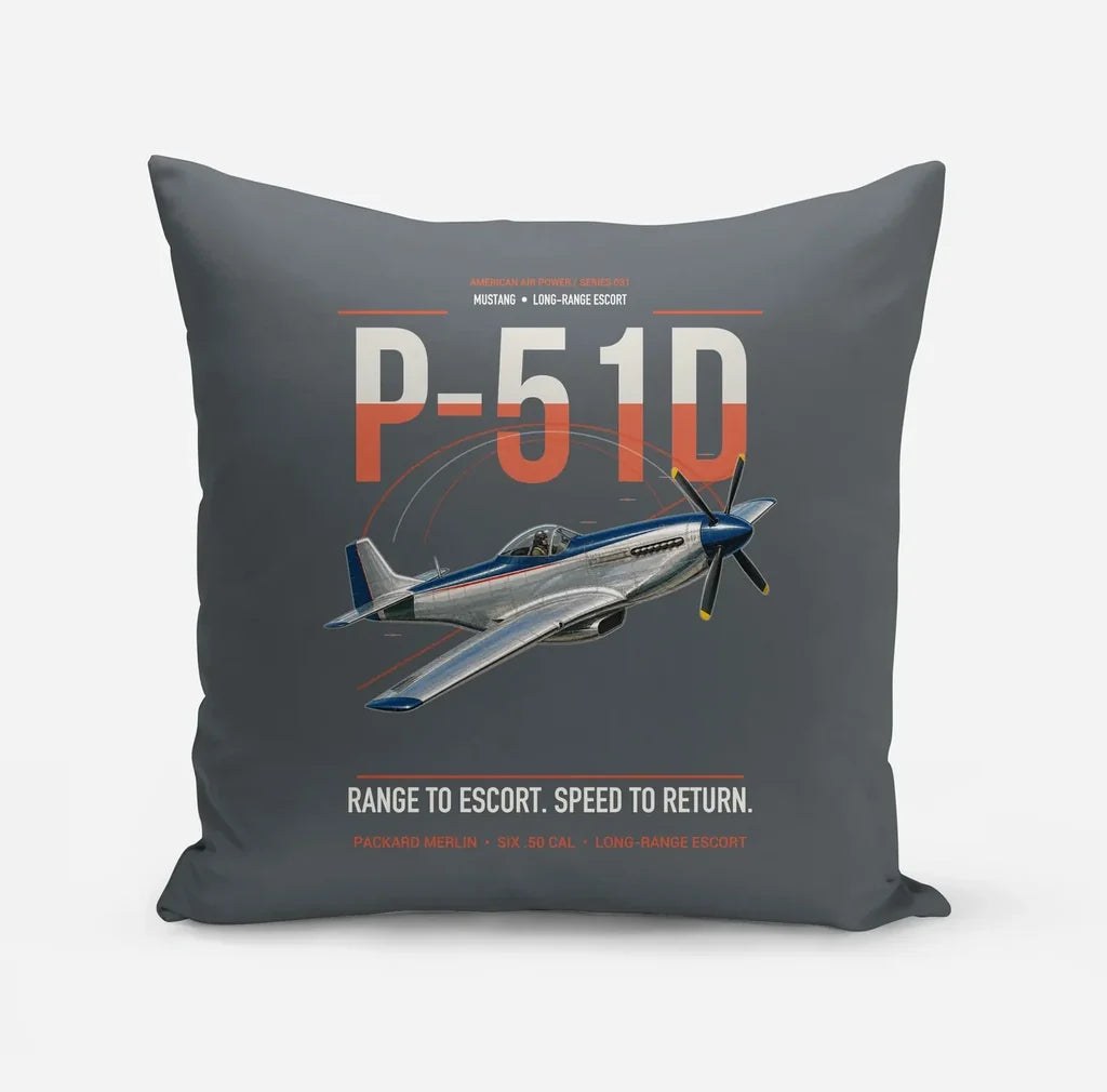 P-51D Mustang design on gray pillow