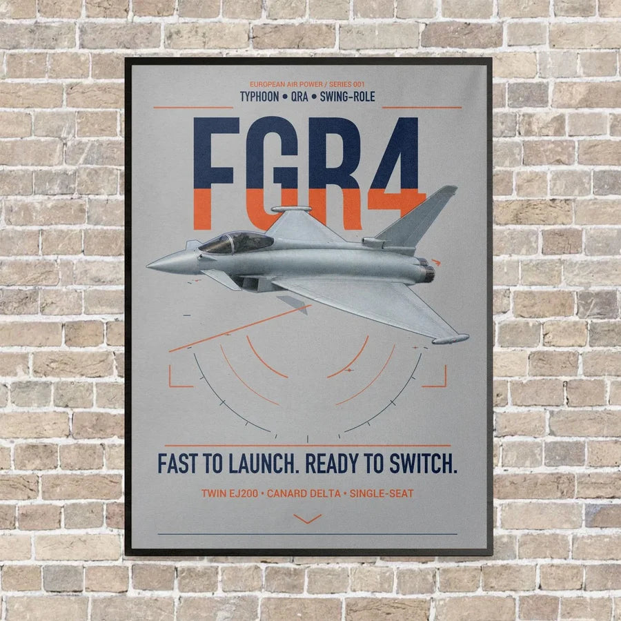 Eurofighter Typhoon FGR4 vertical canvas print - framed - light gray background