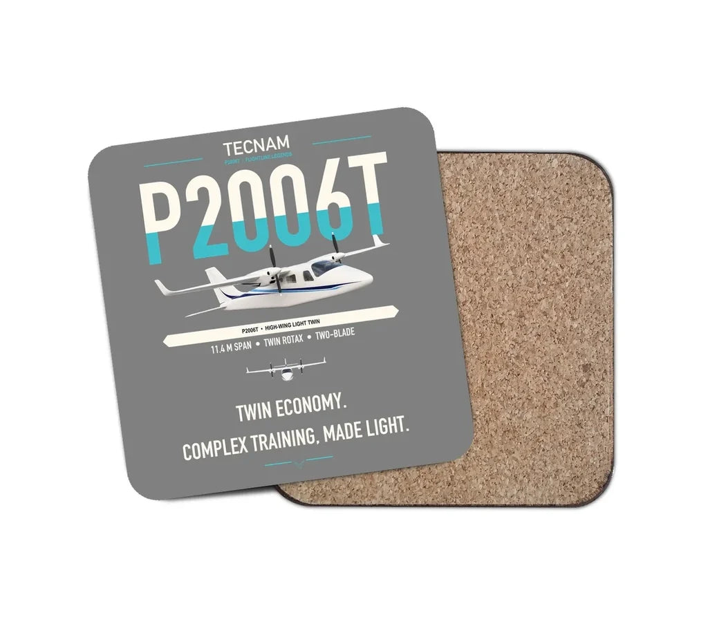 Tecnam P2006T design on gray 1 piece coaster
