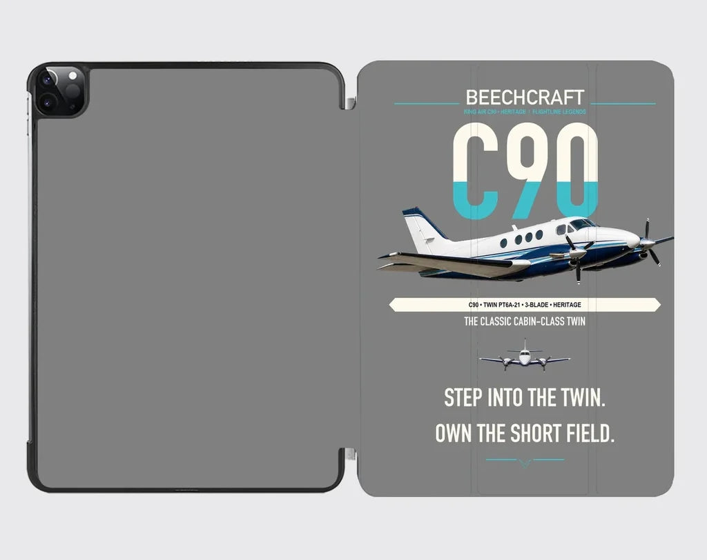 Beechcraft King Air C90 design on gray ipad tablet case