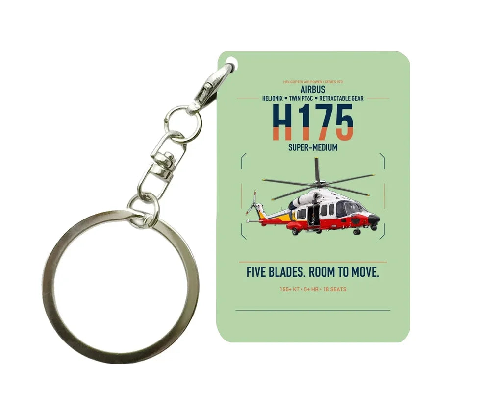 Airbus H175 design on light green designed key chain, double-side print
