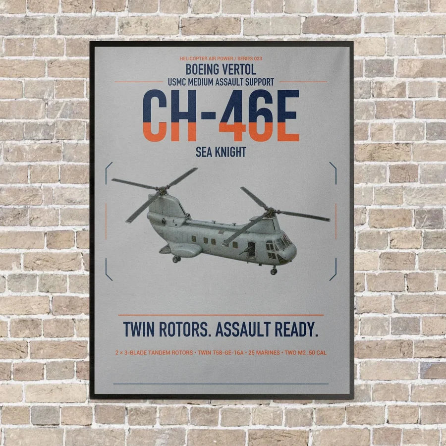 Boeing Vertol CH-46E Sea Knight vertical canvas print - framed - light gray background