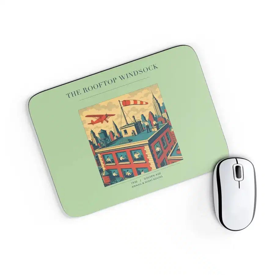 VINTAGE G4312 - The Rooftop Windsock - Designed Mouse Pads design on lightgreen rectangle