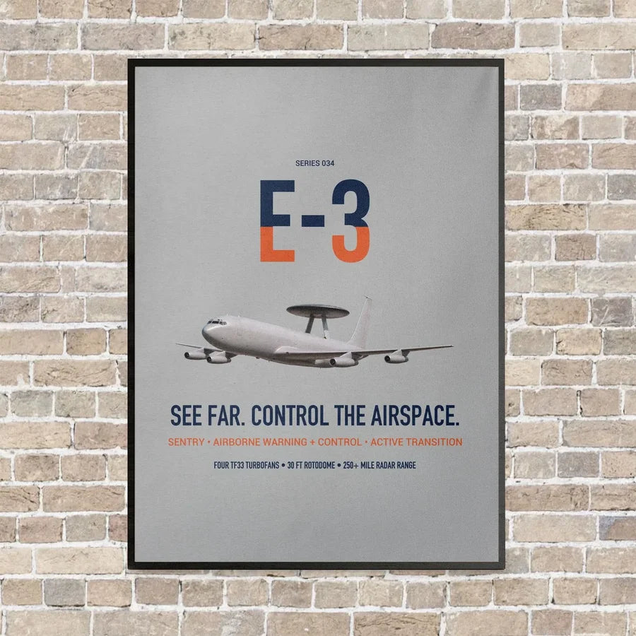 E-3 Sentry AWACS vertical canvas print - framed - light gray background