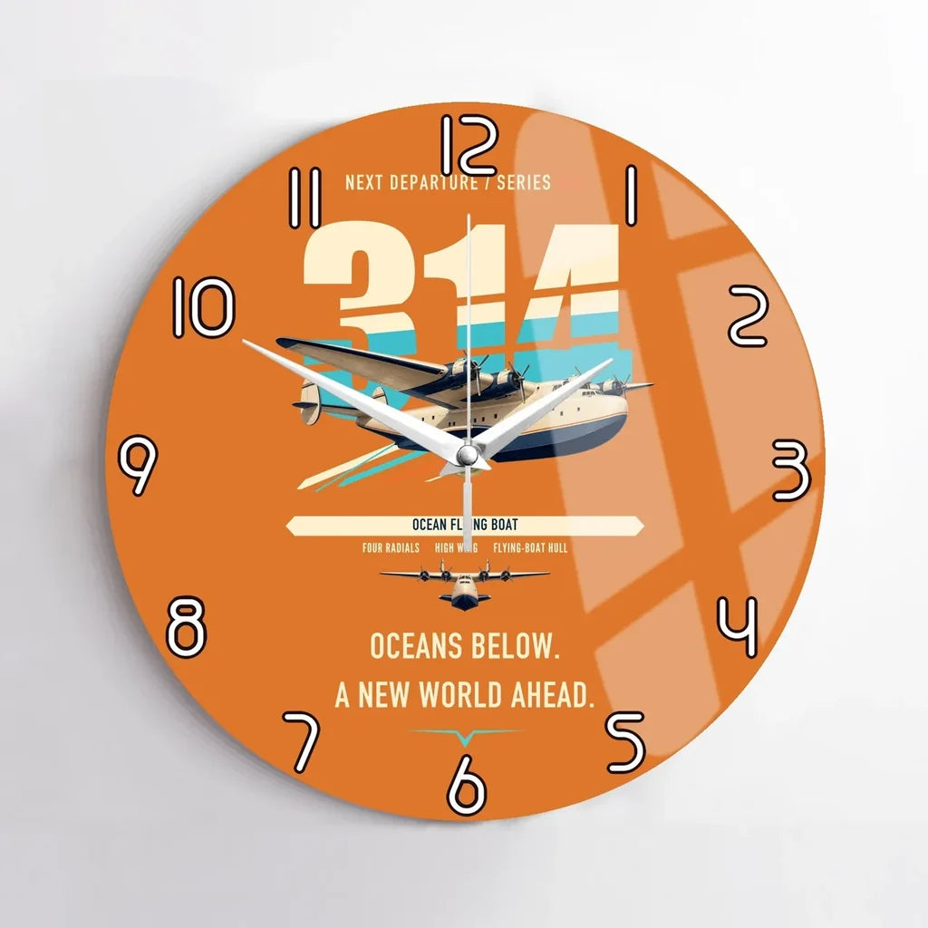 Boeing 314 Clipper design on orange no frame wall clock