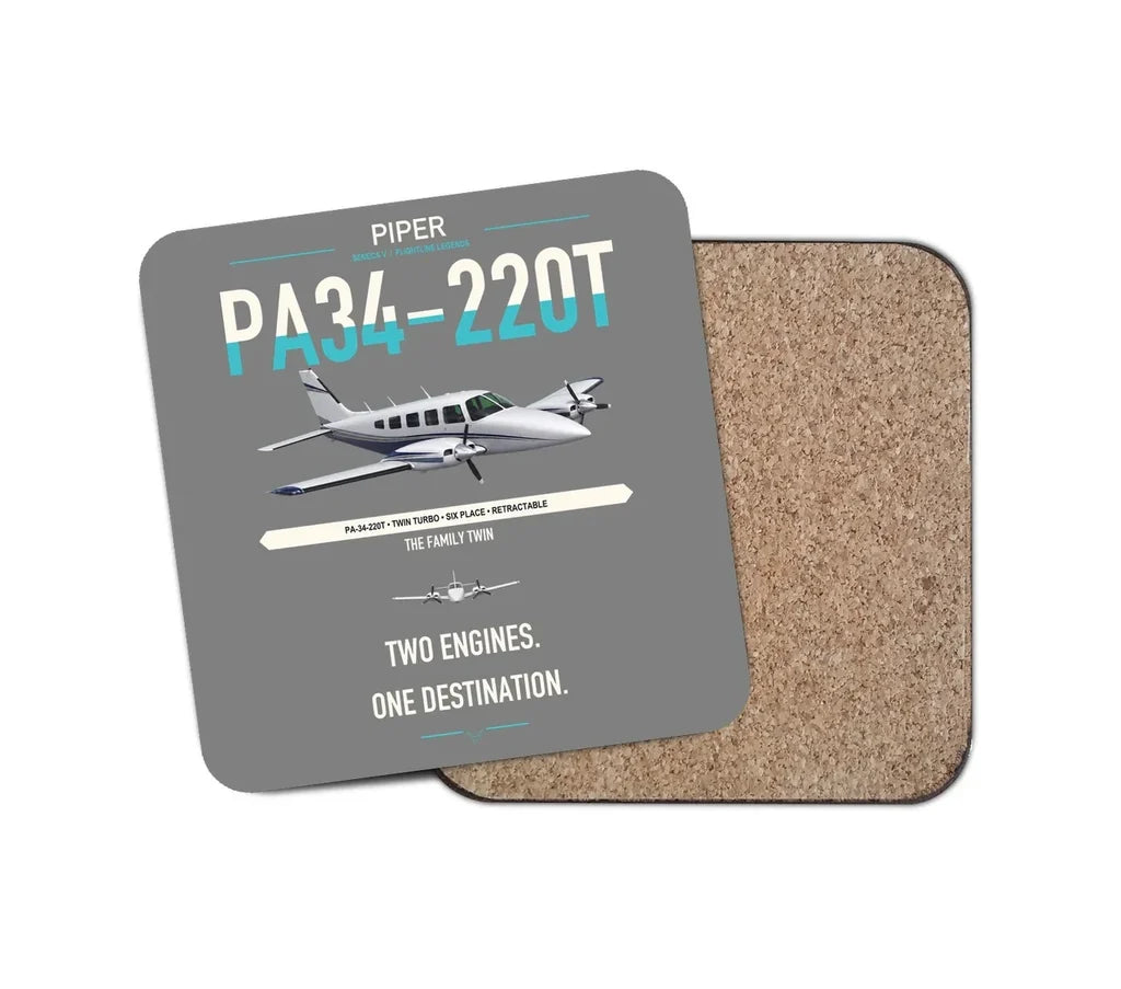 Piper PA-34-220T Seneca V design on gray 1 piece coaster