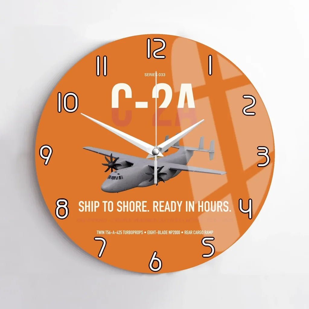C-2A Greyhound design on orange no frame wall clock