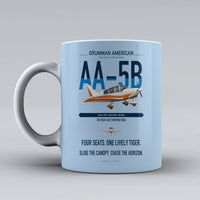 Thumbnail for Grumman American AA-5B Tiger design on light blue ceramic mug, double-side print