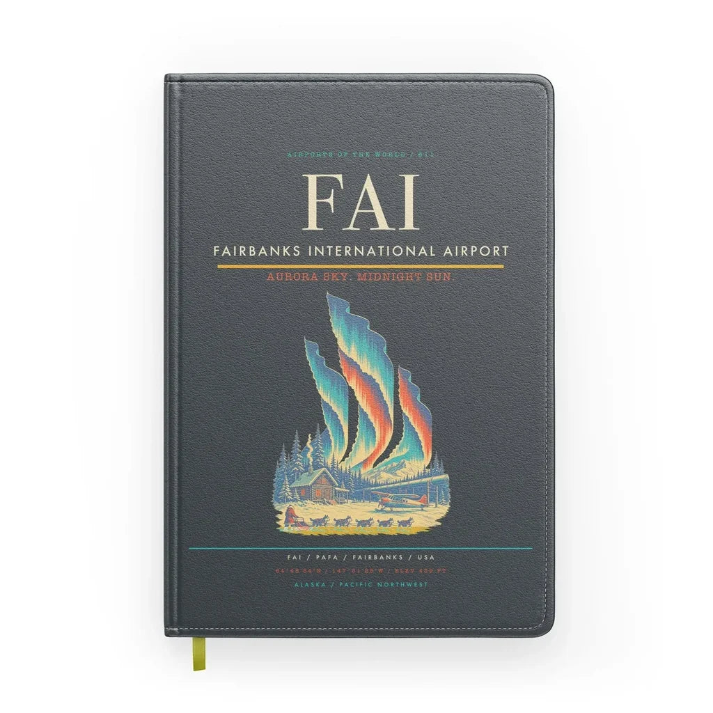 Fairbanks International Airport (FAI) design on gray notebook