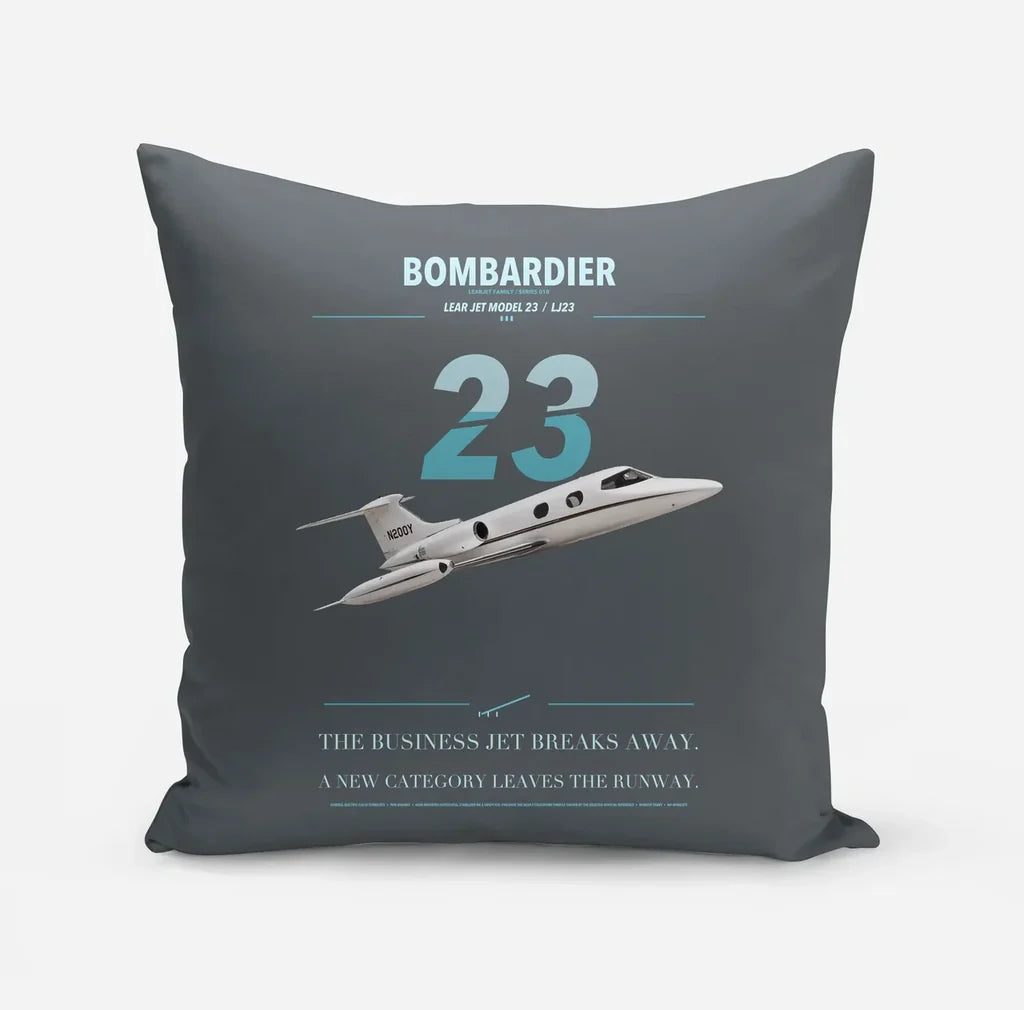 Bombardier Learjet 23 design on gray pillow