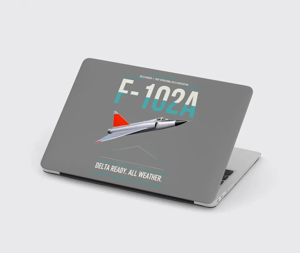 F-102A Delta Dagger design on gray MacBook case