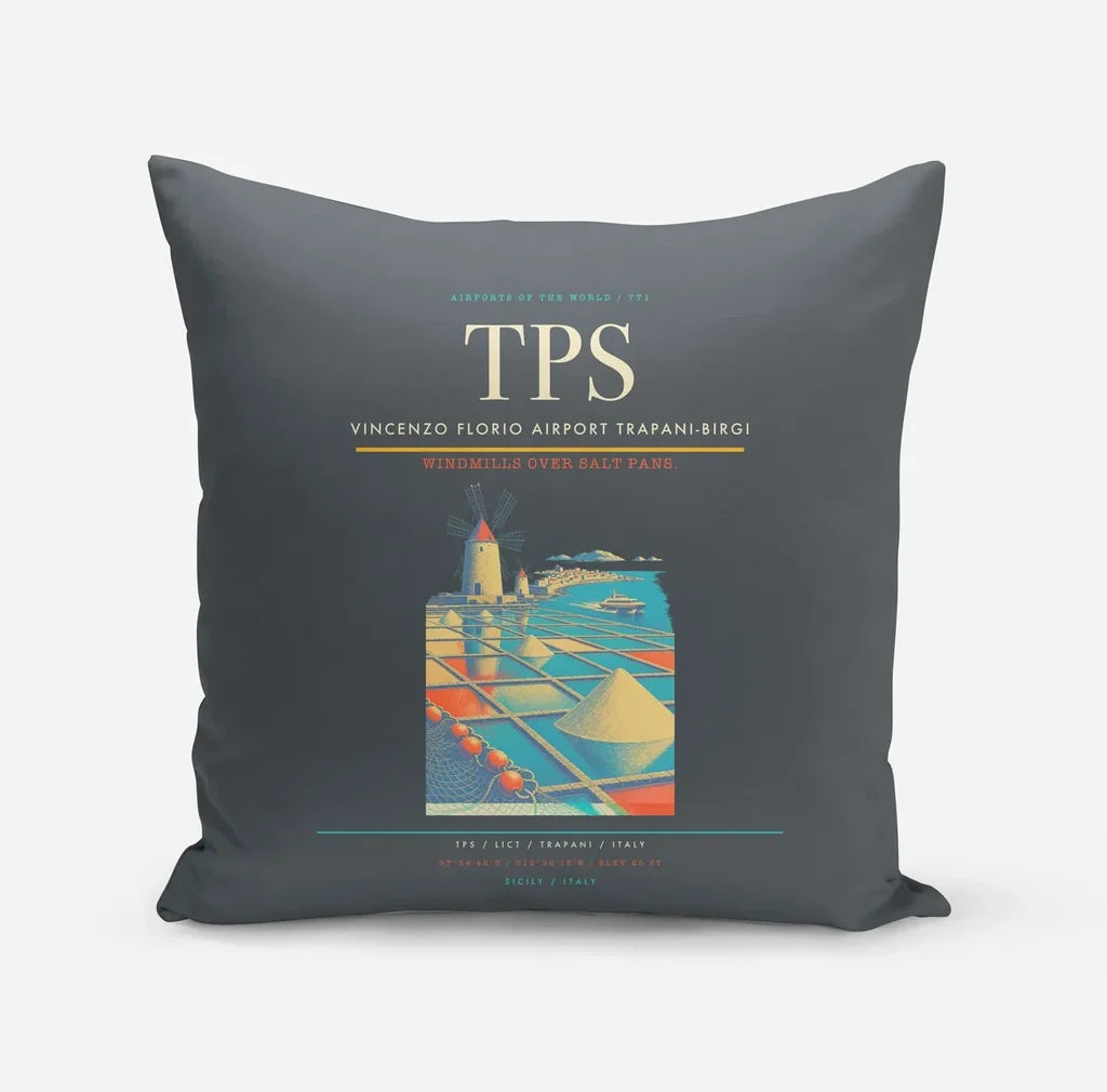 Vincenzo Florio Airport Trapani-Birgi (TPS) design on gray pillow