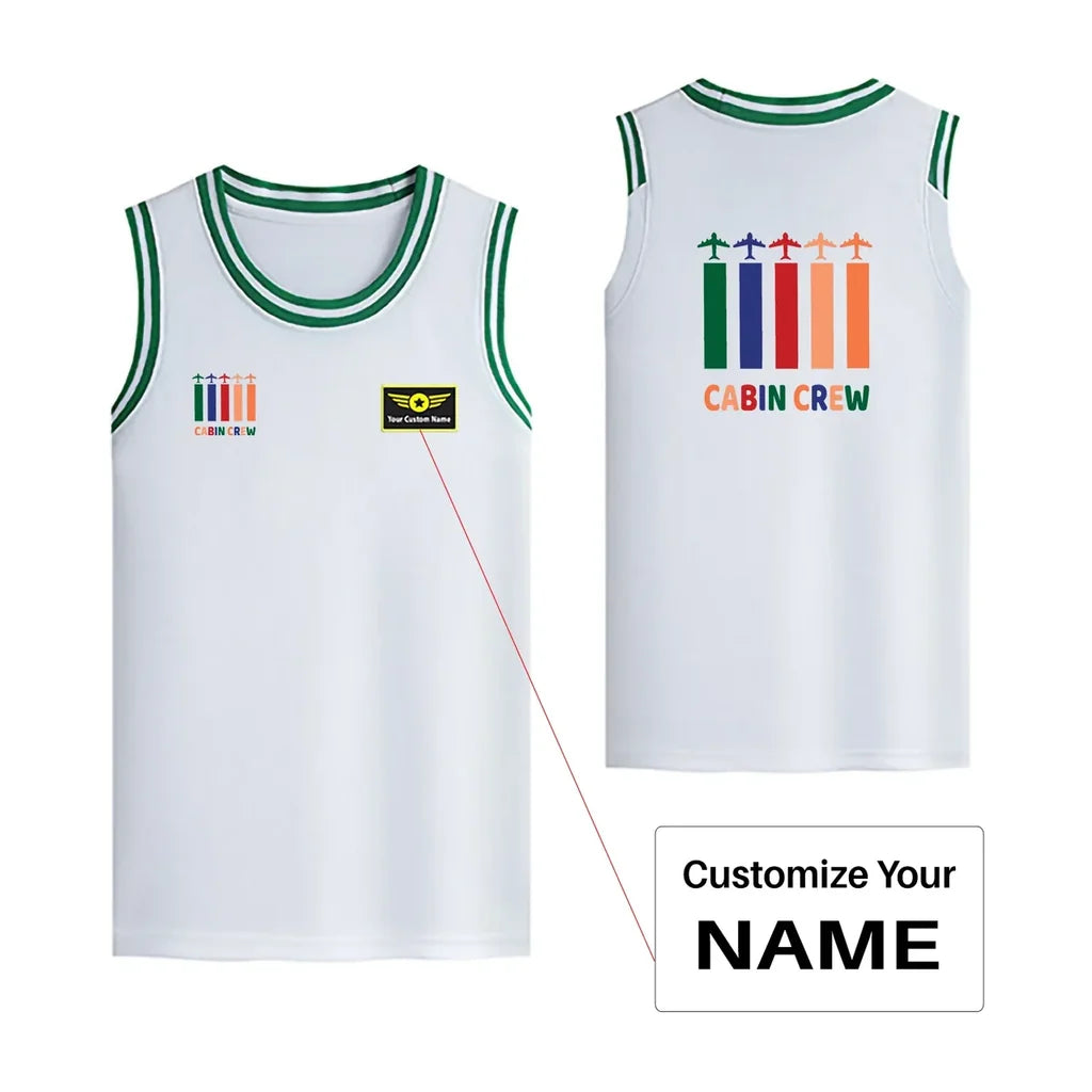 Colourful Cabin Crew Designed Basketball Style Sports Tank Tops - view 11