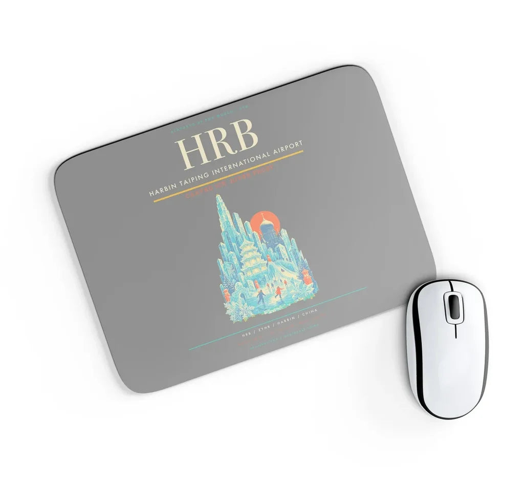 Harbin Taiping International Airport (HRB) design on gray rectangle mouse pad
