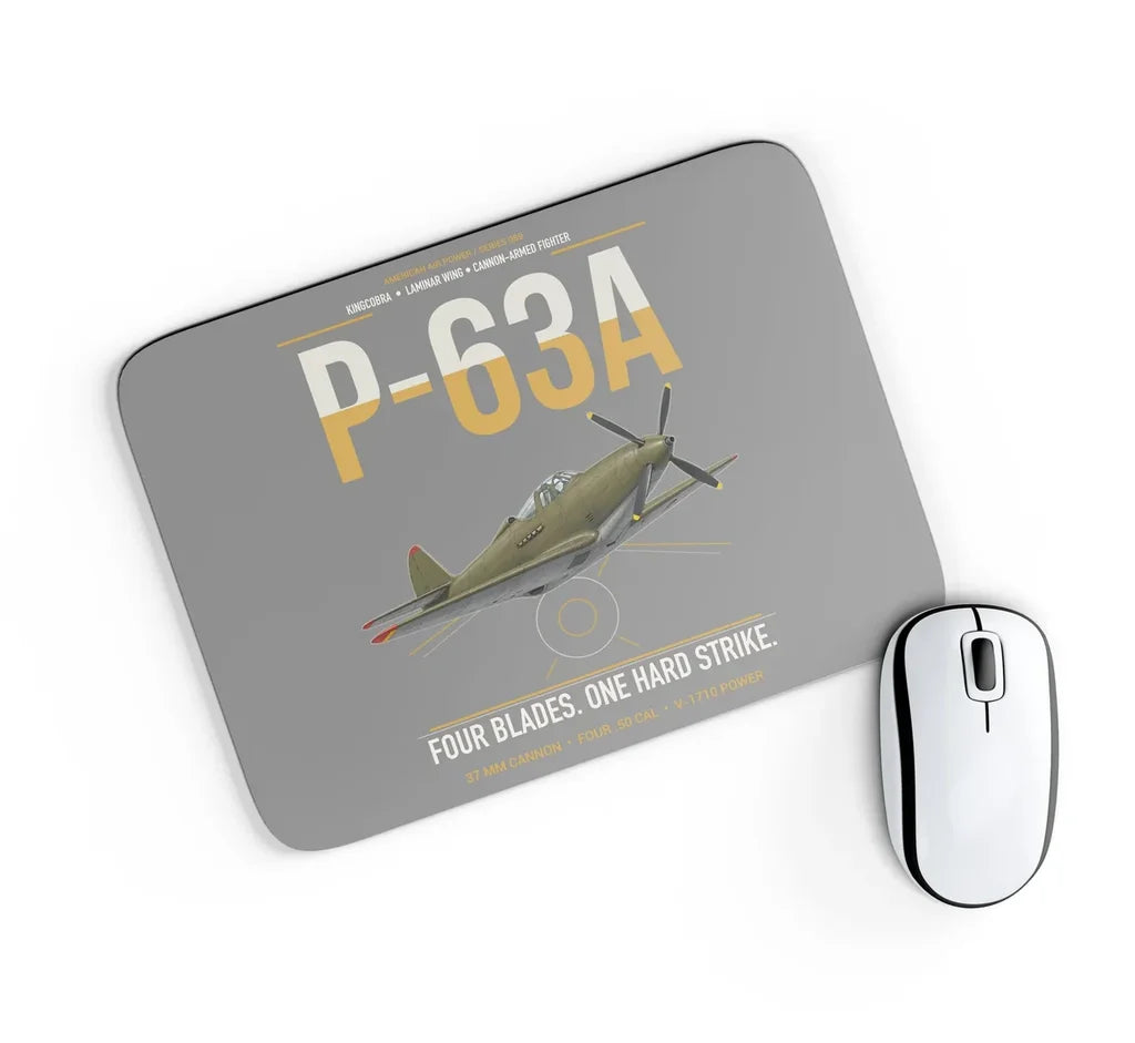P-63A Kingcobra design on gray rectangle mouse pad