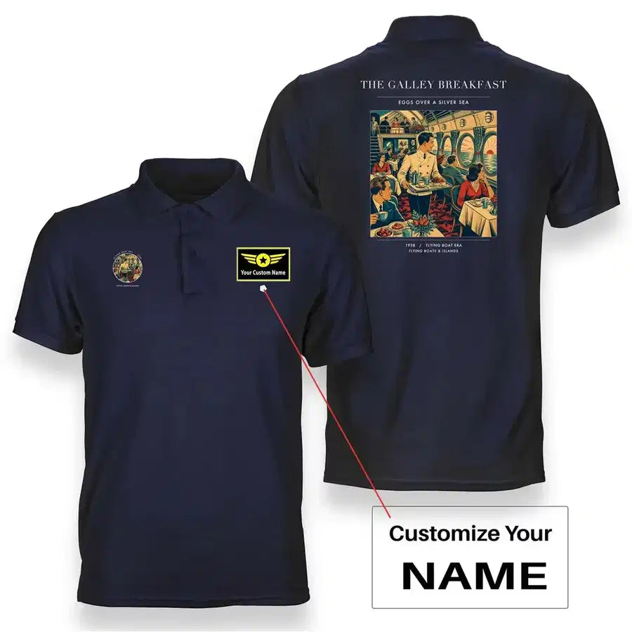 VINTAGE G4184 - The Galley Breakfast - Double-Side Polo T-Shirt design on navyblue+name
