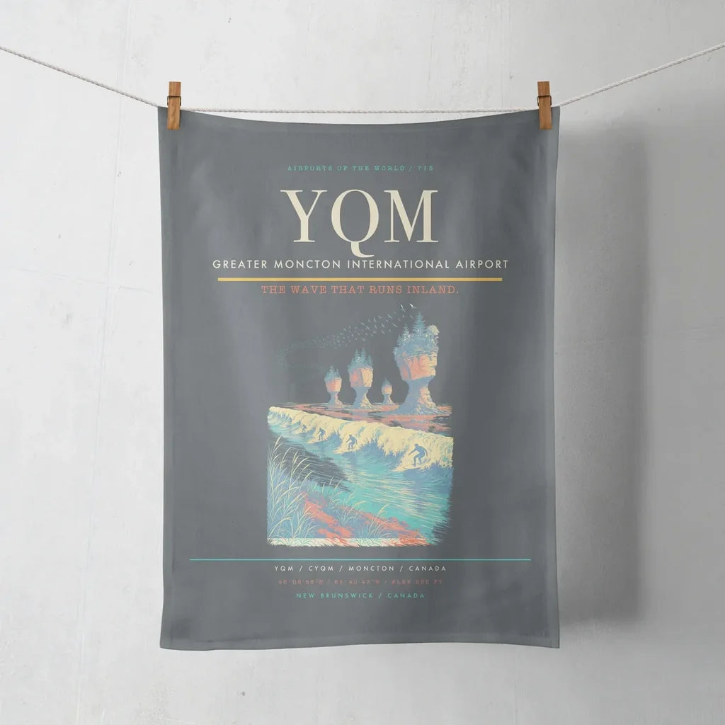 Greater Moncton International Airport (YQM) design on gray towel