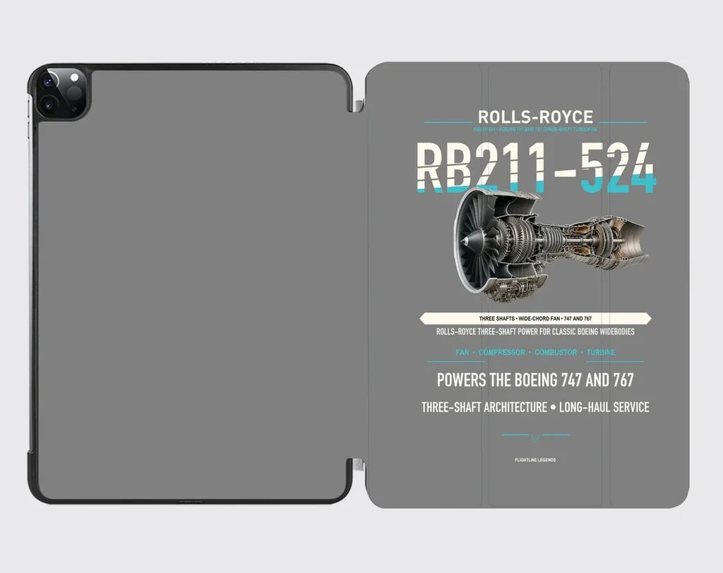 RB211-524 design on gray ipad tablet case